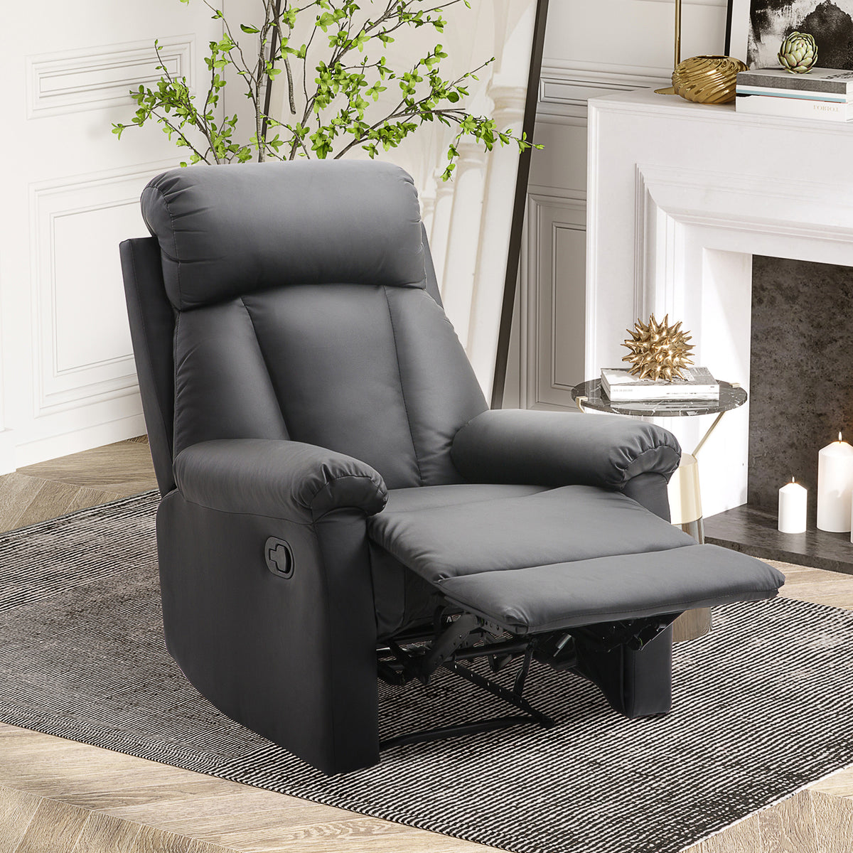 Relaxfauteuil tv-fauteuil met ligfunctie, handmatig verstelbare rustfauteuil van kunstleer voor woonkamer, zwart (2)
