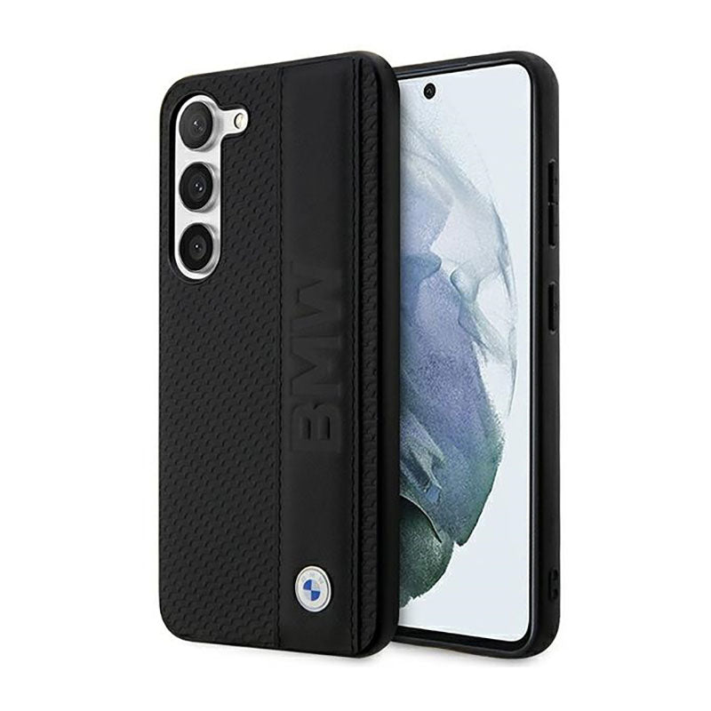 BMW Leather Textured & Stripe - hoesje voor Samsung Galaxy S23 (Zwart)