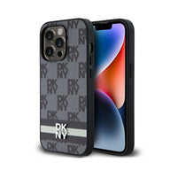 DKNY Leren Hoesje met Geblokt Monogrampatroon & Bedrukte Strepen - voor iPhone 14 Pro (zwart)