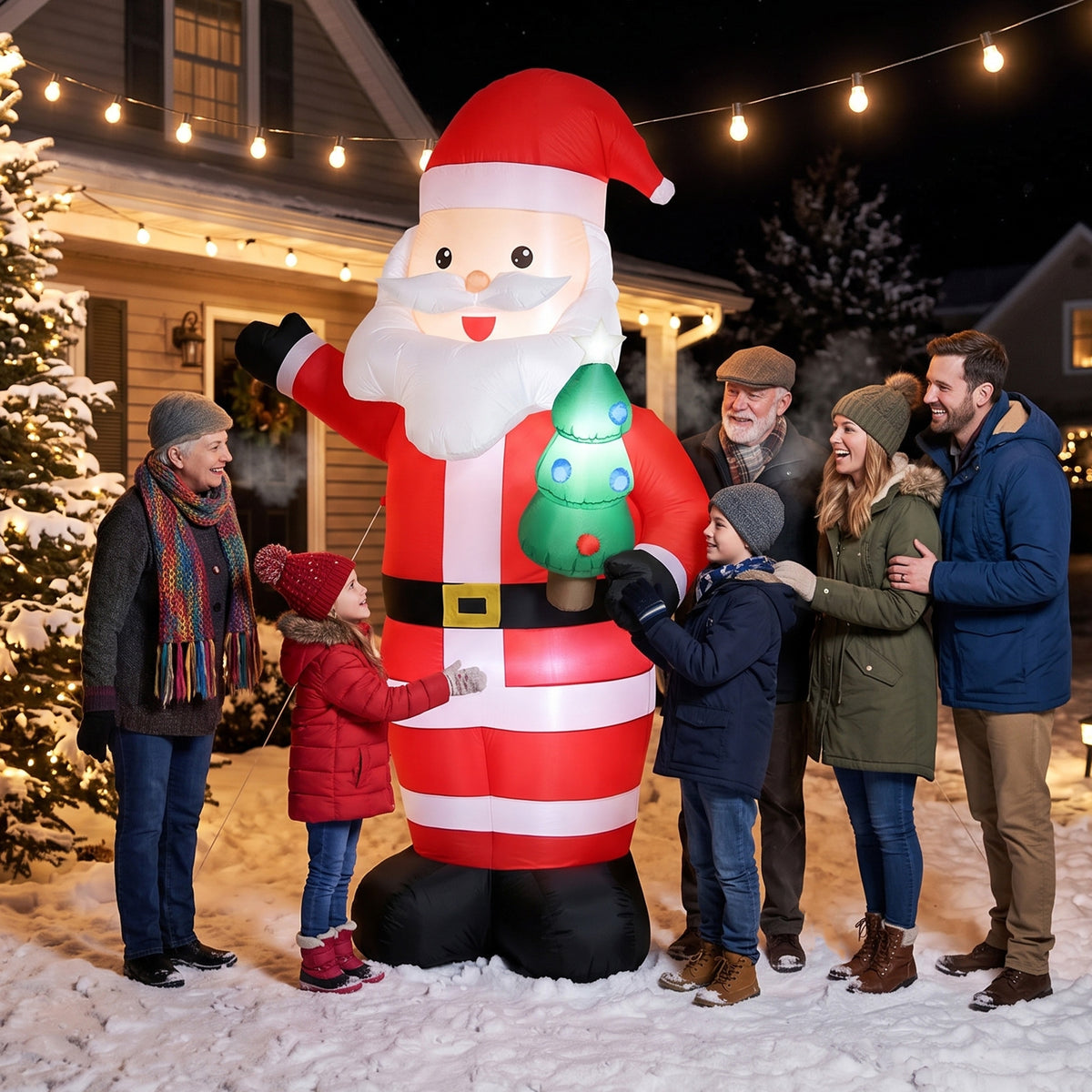 Opblaasbare kerstman, 243 cm, met helder LED-licht, kerstdecoratie voor binnen en buiten, rood (2)