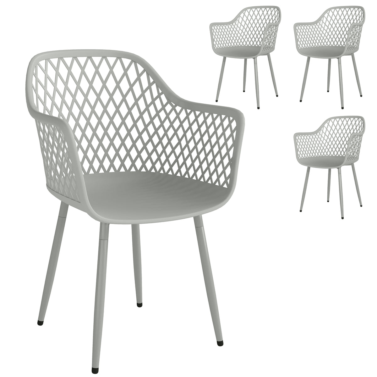 Tuinstoel 4-delige set UV-bestendige tuinstoelen van kunststof met armleuning rugleuning 56 x 51 x 84 cm grijs