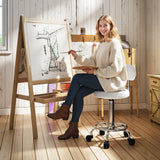 Rolkruk, draaibare en verstelbare kruk met rugleuning, kunstlederen bekleding, voetensteun, voor kaptafels, wit (10)