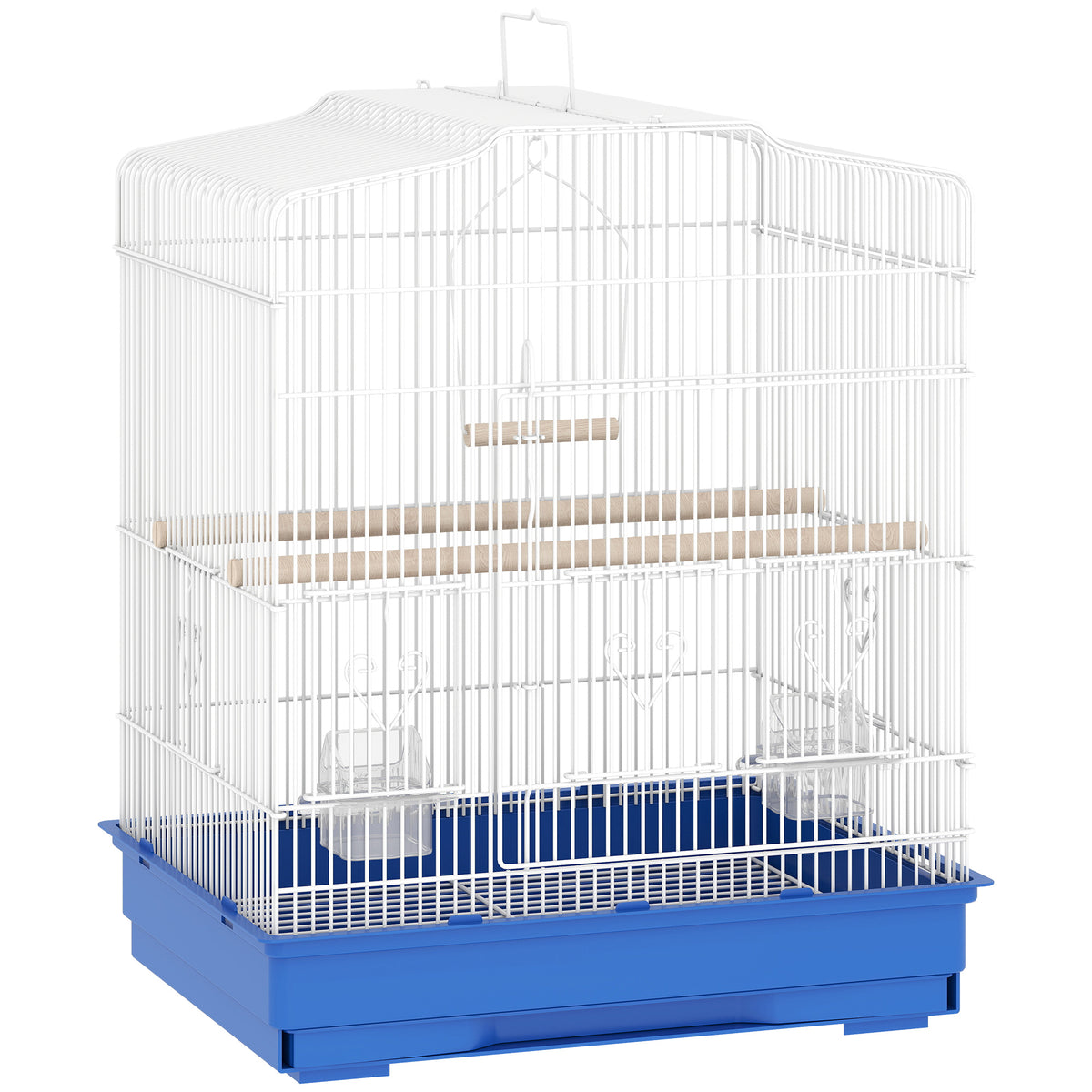 Vogelkooi in vintage-design voor kleine vogelsoorten incl. accessoires 46,5 x 36 x 59 cm staal, hout, blauw+wit