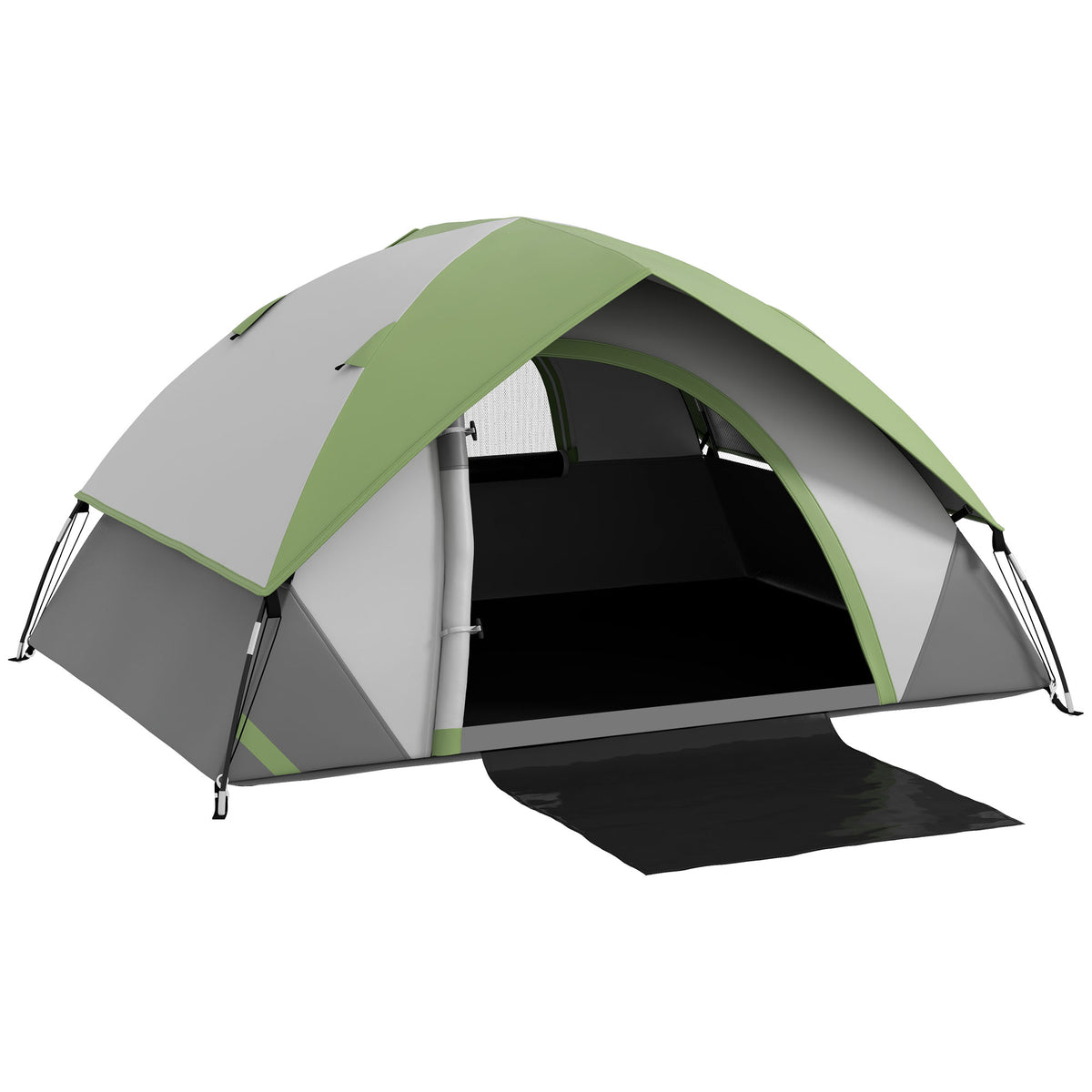 Koepeltent voor 2 personen licht, stabiel waterdicht familietent met deur&venster draagtas grijs+groen