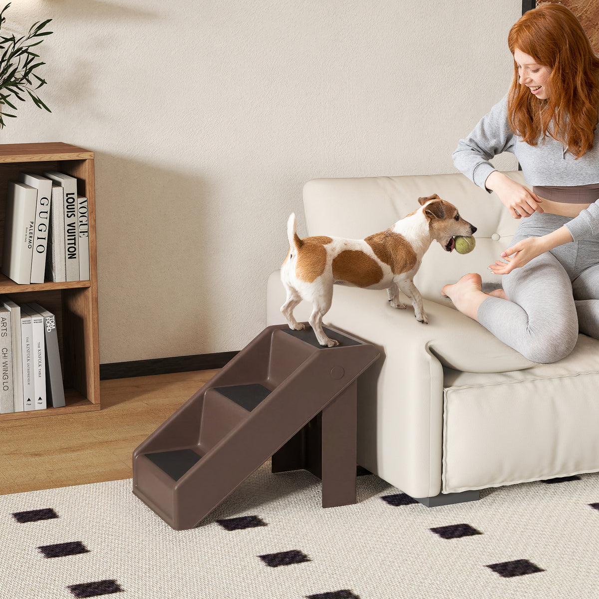 Hondentrap 3 treden 36,5 cm hoog huisdierentrap voor kleine honden inklapbaar voor bed, bank, sofa auto bruin (2)