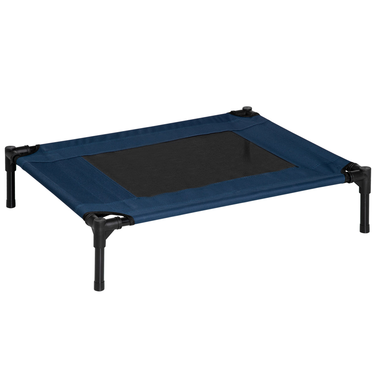 Hondenbed voor buiten, verhoogd kattenbed, stalen frame, 600D Oxford-stof, blauw, 76 x 61 x 18 cm