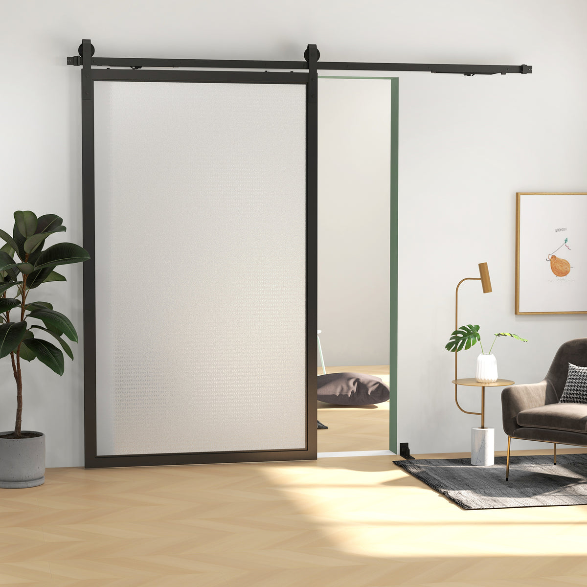 Schuifdeurbeslagset, stil & soepel lopend, voor houten & betonnen muren, 244 cm, staal, zwart (2)