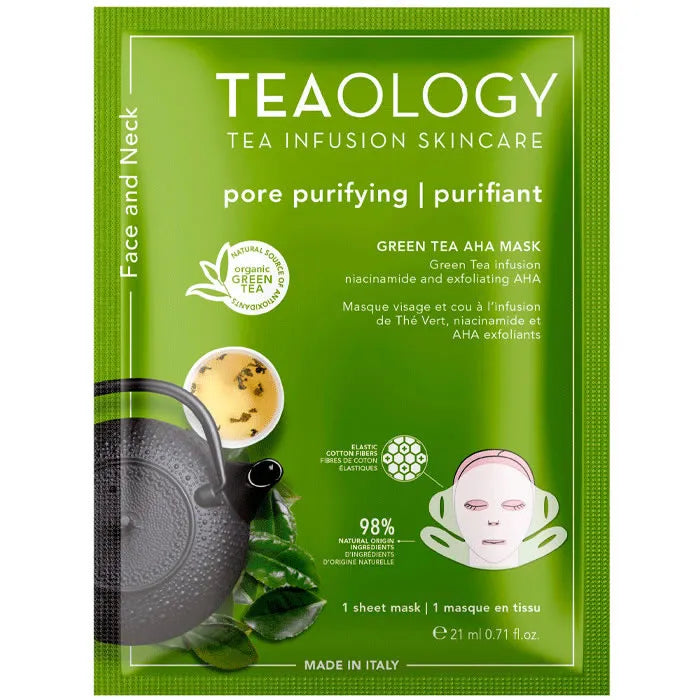 Teaology Exfoliërend masker voor hals en gezicht met groene thee, niacinamide en aha 21ml