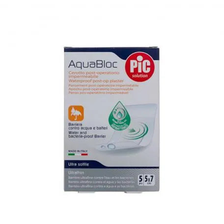 Aqua Bloc Waterdichte Pleisters met Antibacterieel Kompres 5 x 7 cm 5 Stuks Pic Solution