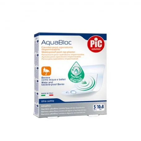 Aqua Bloc Waterdichte Pleisters met Antibacterieel Kompres 10 X 8 Cm 5 Stuks Pic Solution