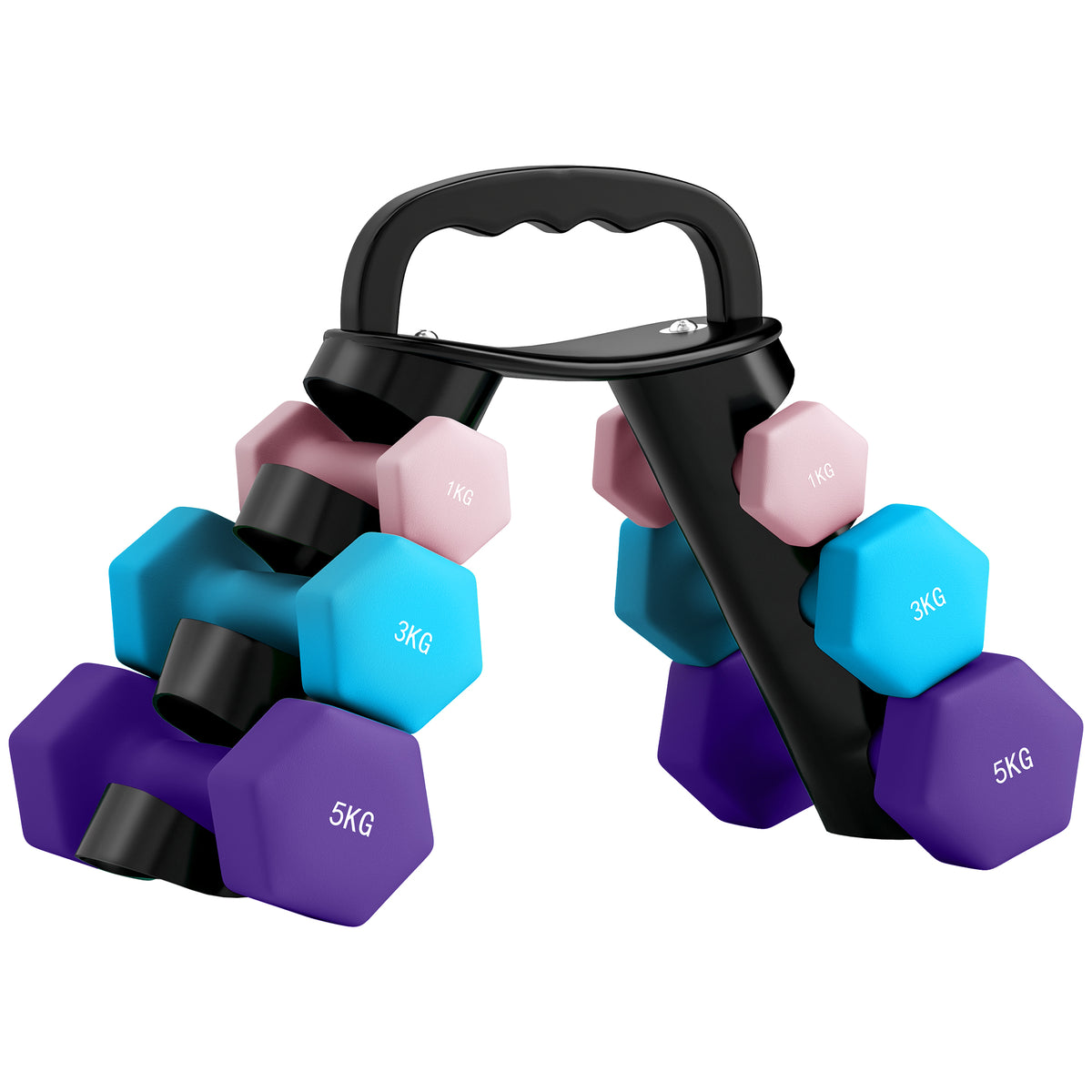 Halterset met opbergrek, set van 6 halters voor fitnesstraining, 2 x 1kg, 2 x 3kg, 2 x 5kg