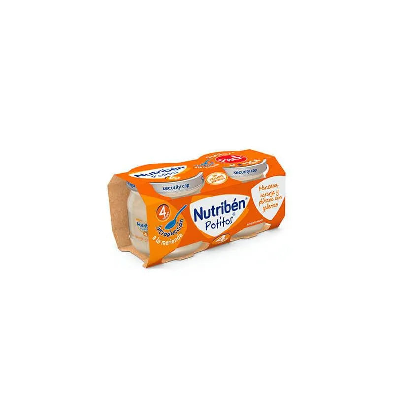 Nutriben Nutribén Potito Bipack Appel, Sinaasappel, Banaan en Biscuit 2x 120g