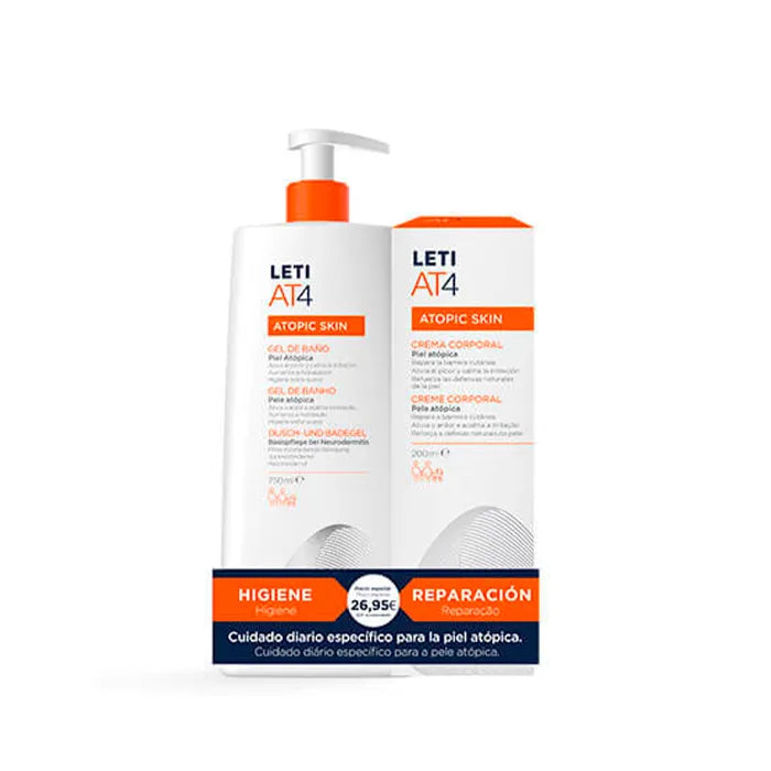 Leti AT4 Pack Atopische Huid Badgel Dermograso 750ml + Hydraterende Crème 200ml