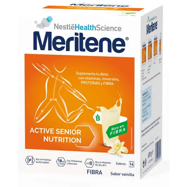 Meritene Active Senior Nutrition Shake Vanillesmaak Rijk aan Vezels 14 Zakjes