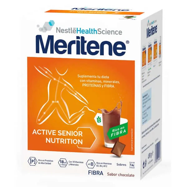 Meritene Active Senior Voeding Chocoladesmaak Rijk aan Vezels 14 Sachets