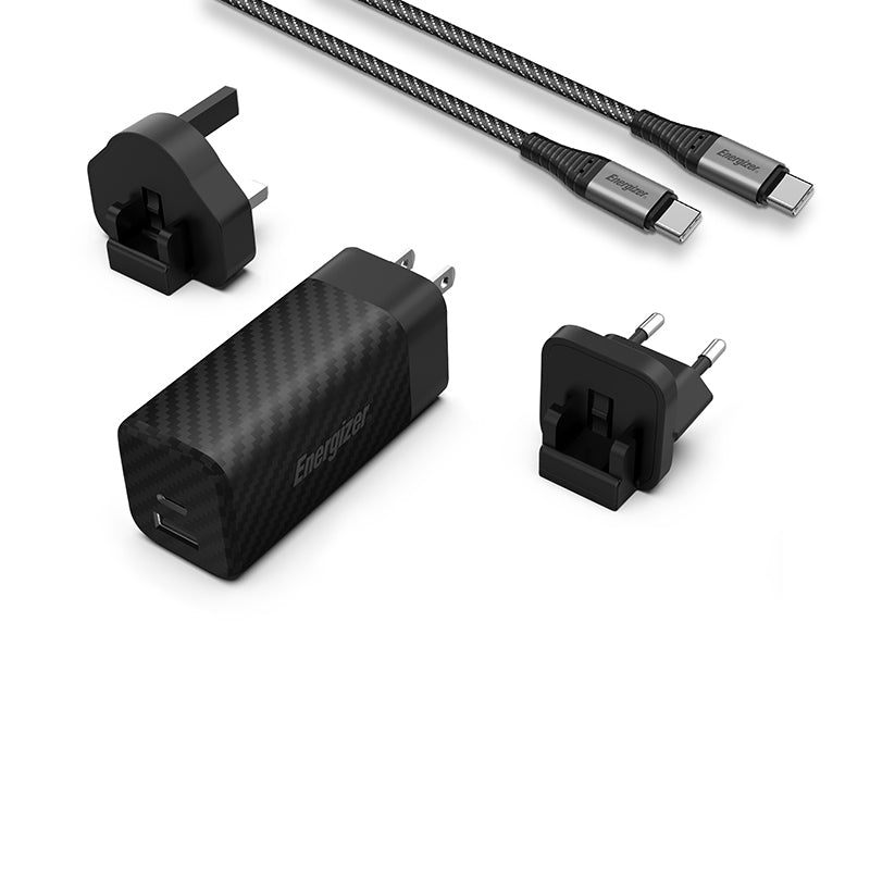 Energizer Ultimate - Multiplug EU / UK / US GaN USB-C & USB-A 65W PD netlader + USB-C kabel (zwart)
