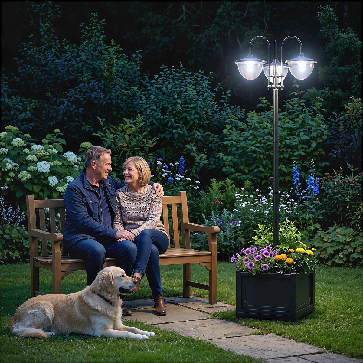 Solar-lantaarn staande lamp van metaal, tuinlantaarn met lichtsensor, 189 cm hoog, windlicht buitenlamp (2)