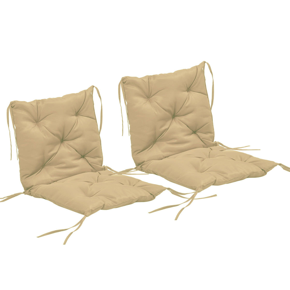 Set van 2 zitkussens, 98 x 50 cm stoelkussens met strikbanden, stoffen bekleding, 8 cm dik kaki