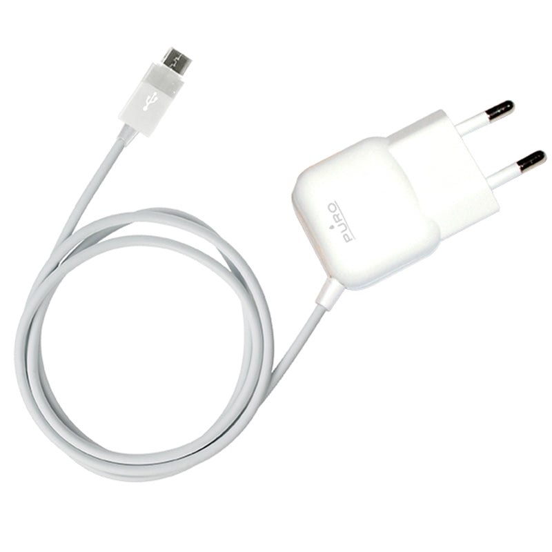 PURO Mini reisoplader – draagbare wandoplader met micro-USB-kabel (wit)