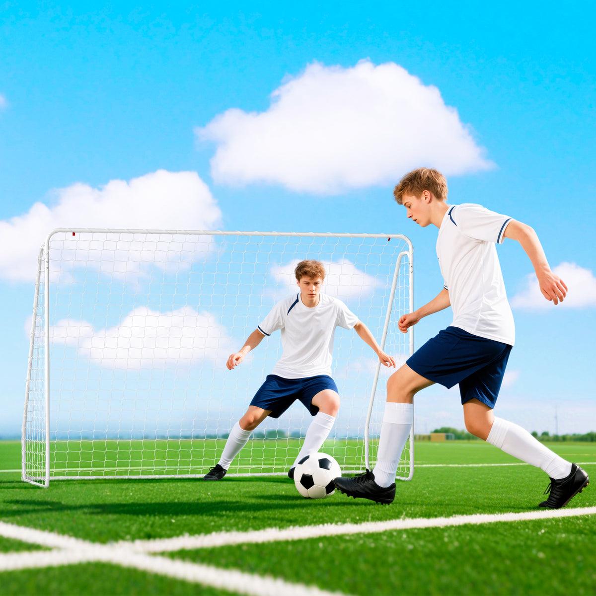 Voetbaldoel voor wedstrijden & training, UV-bestendig, robuust, grondankers, wit (2)