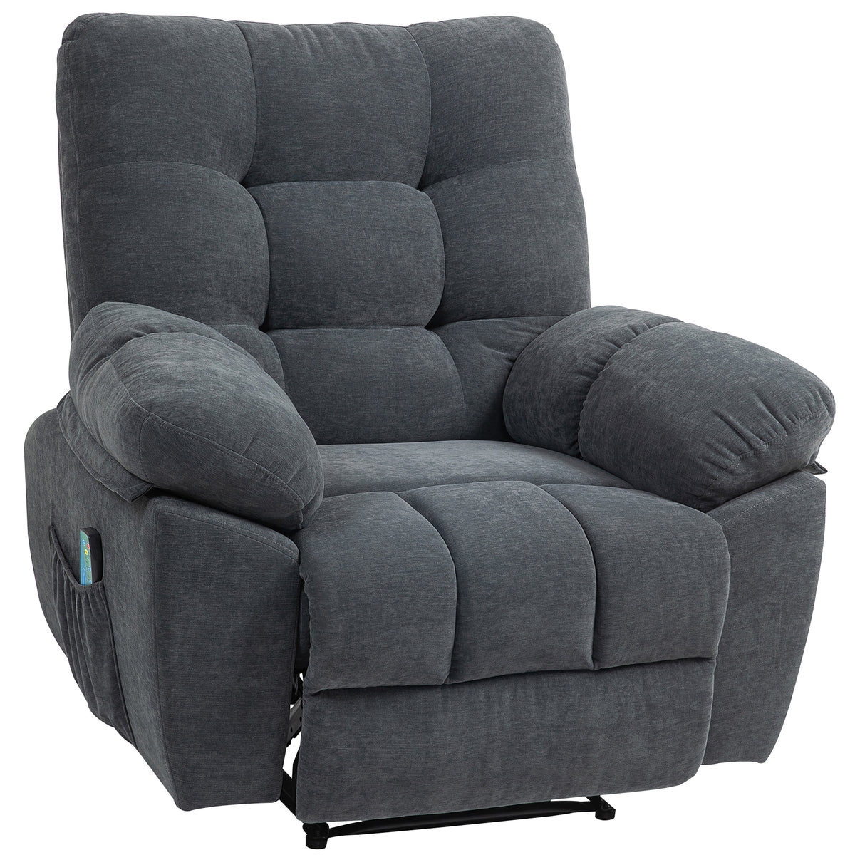 Relaxfauteuil, massage-gestoffeerde stoel met 8 trilpunten, verstelbare voetensteun, zijvak, leunstoel, grijs