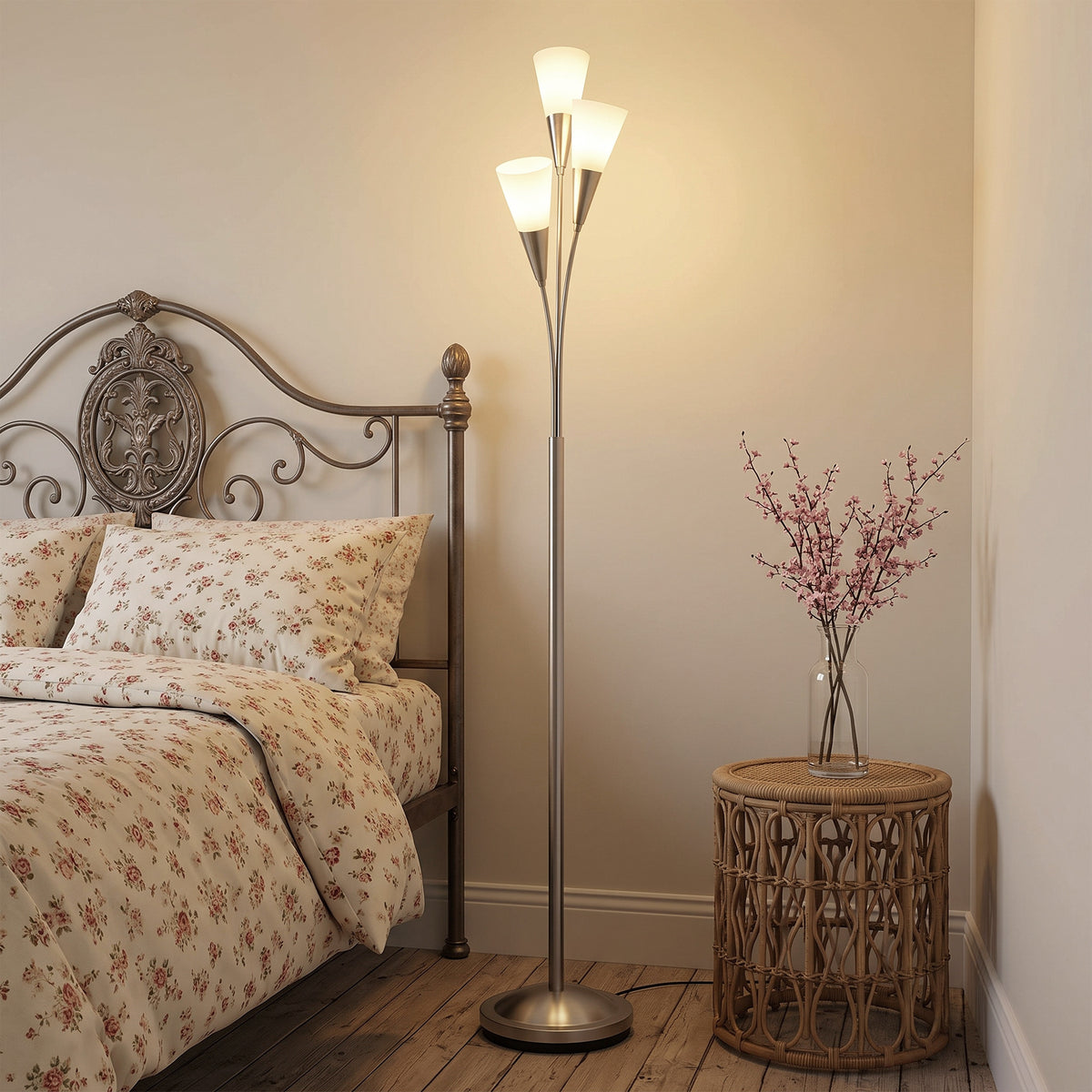 Vloerlamp woonkamer 40 W staande lamp met voetschakelaar, 3 x E14-fitting voor slaapkamer, kantoor, zonder (2)