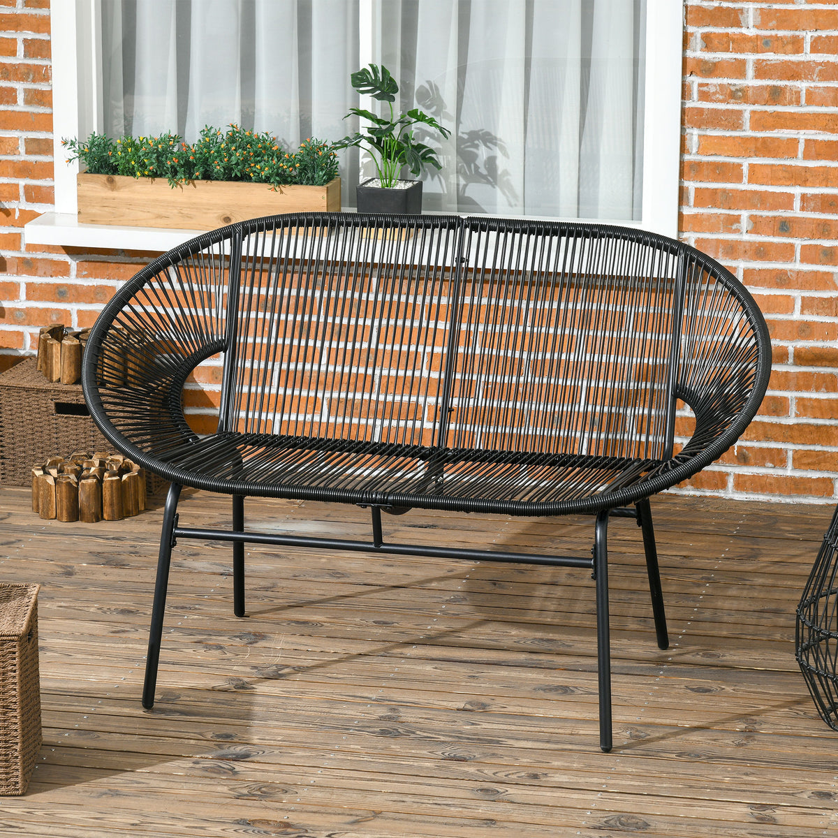 Rattan relaxfauteuil in boho-stijl, 132 cm x 72 cm x 83 cm, zwart (2)