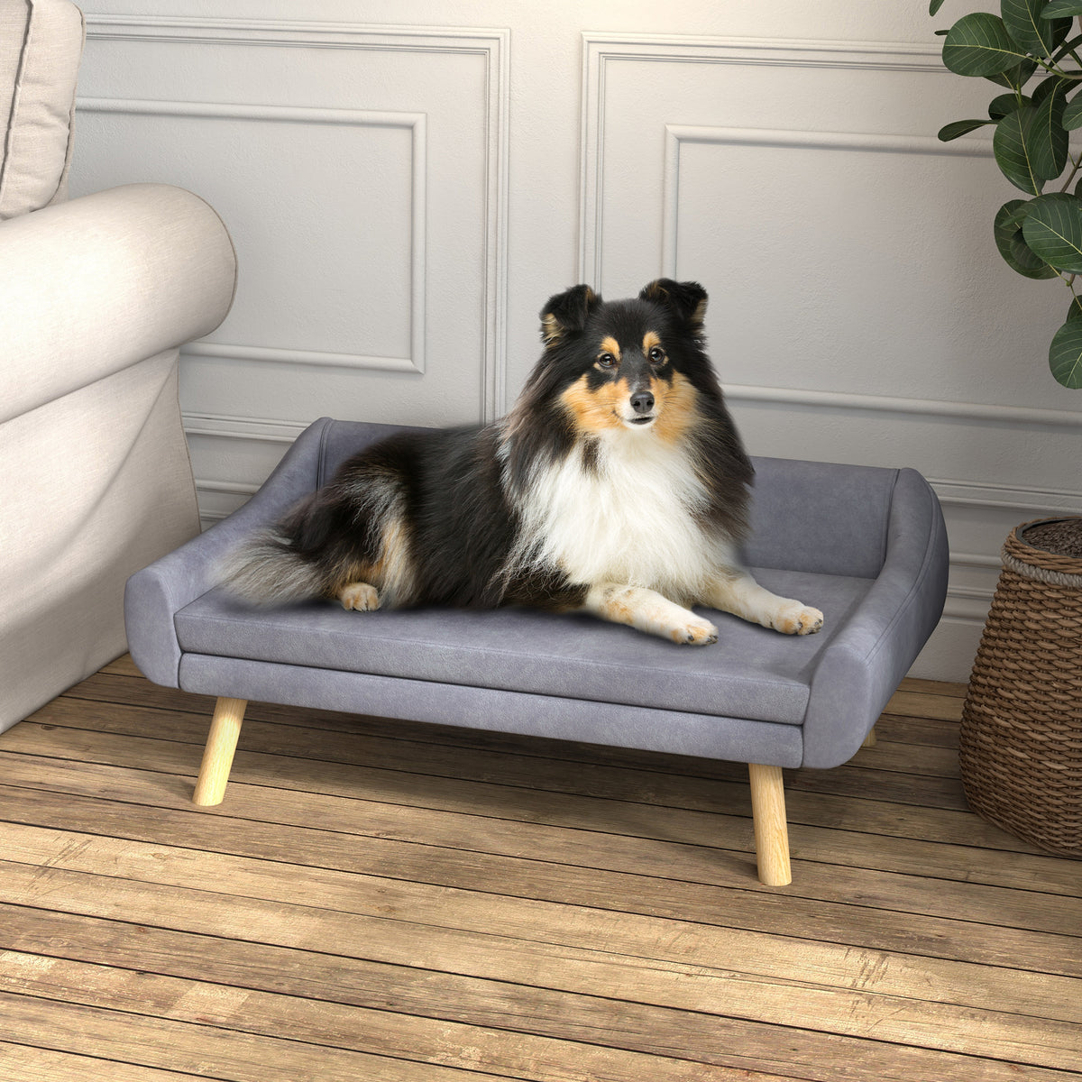 Huisdierbank hondenbank, Scandinavisch design, afneembaar kussen, fluweel-look, 102 cm x 58,5 cm x 42,5 cm (2)