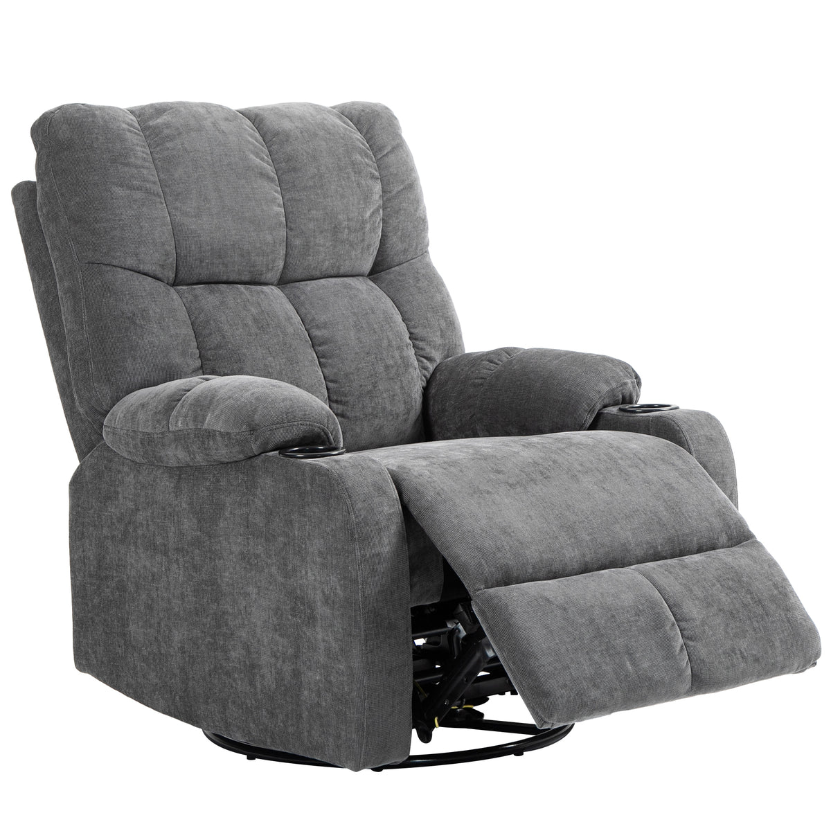 Relaxfauteuil met voetensteun, ligfauteuil, draaibaar, tot 150 kg, stalen frame, 88x96x108 cm, donkergrijs