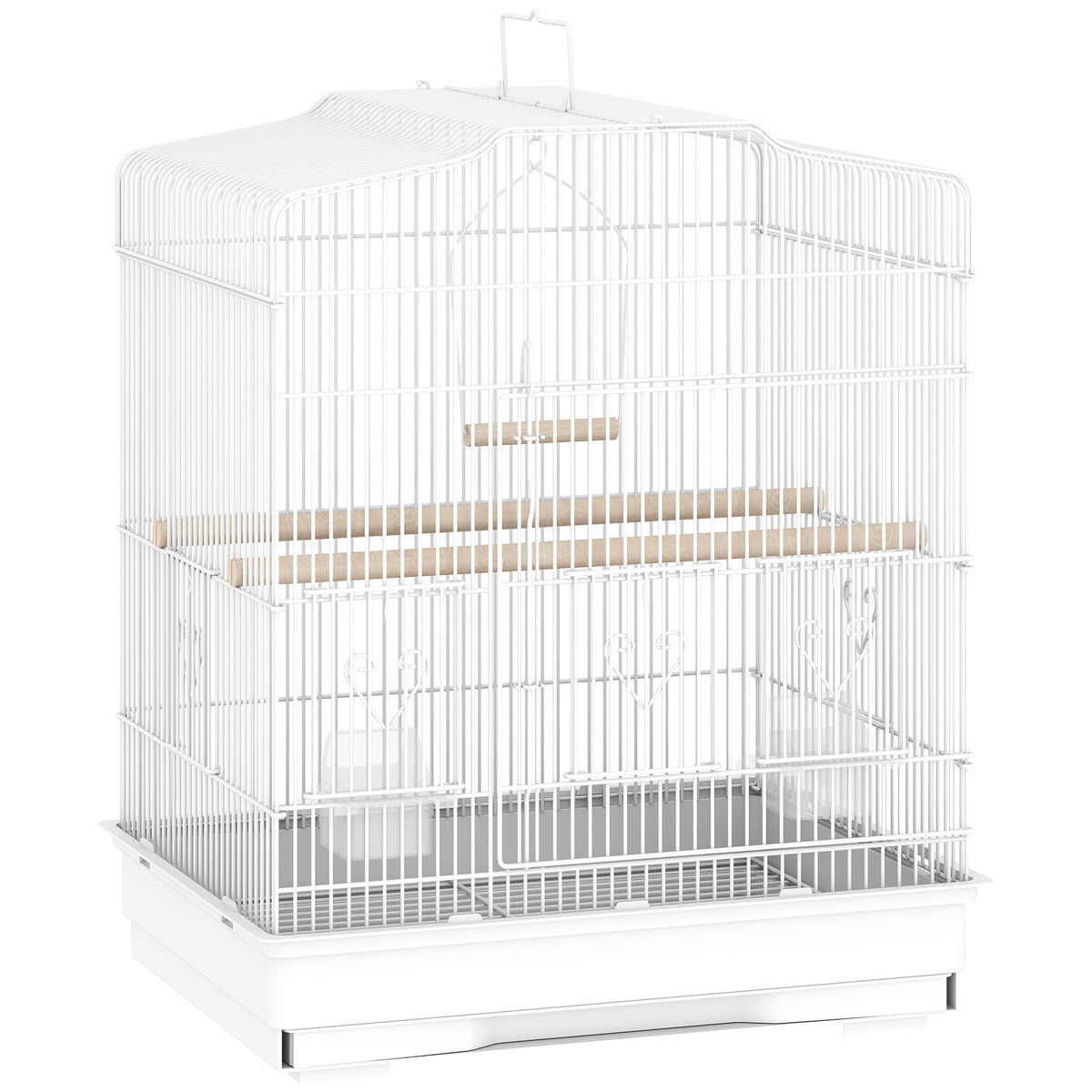 Vogelkooi in vintage-design voor kleine vogelsoorten incl. accessoires 46,5 x 36 x 59 cm staal, hout, wit+natuur