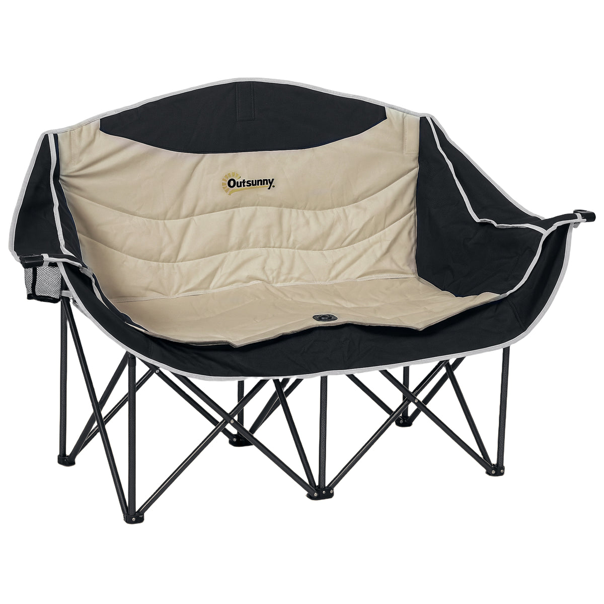 Opvouwbare 2-persoons campingstoel met bekerhouder en draagtas, belastbaar tot 250 kg, kaki