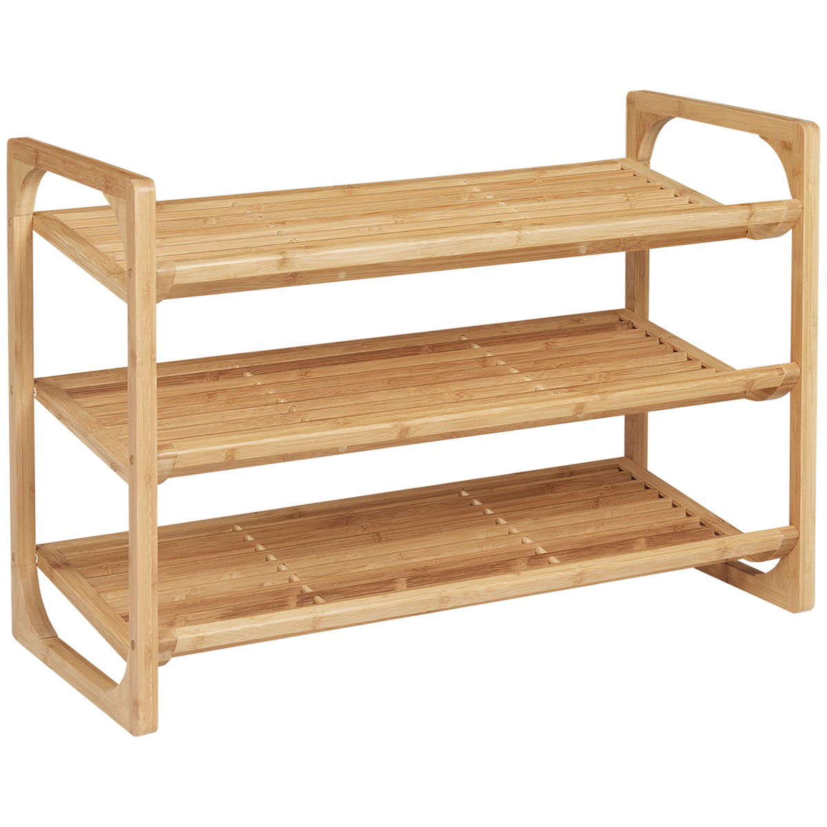 Schoenenrek voor 9 paar schoenen, 3 etages, opstaande randen, bamboehout, 76 x 33 x 51 cm