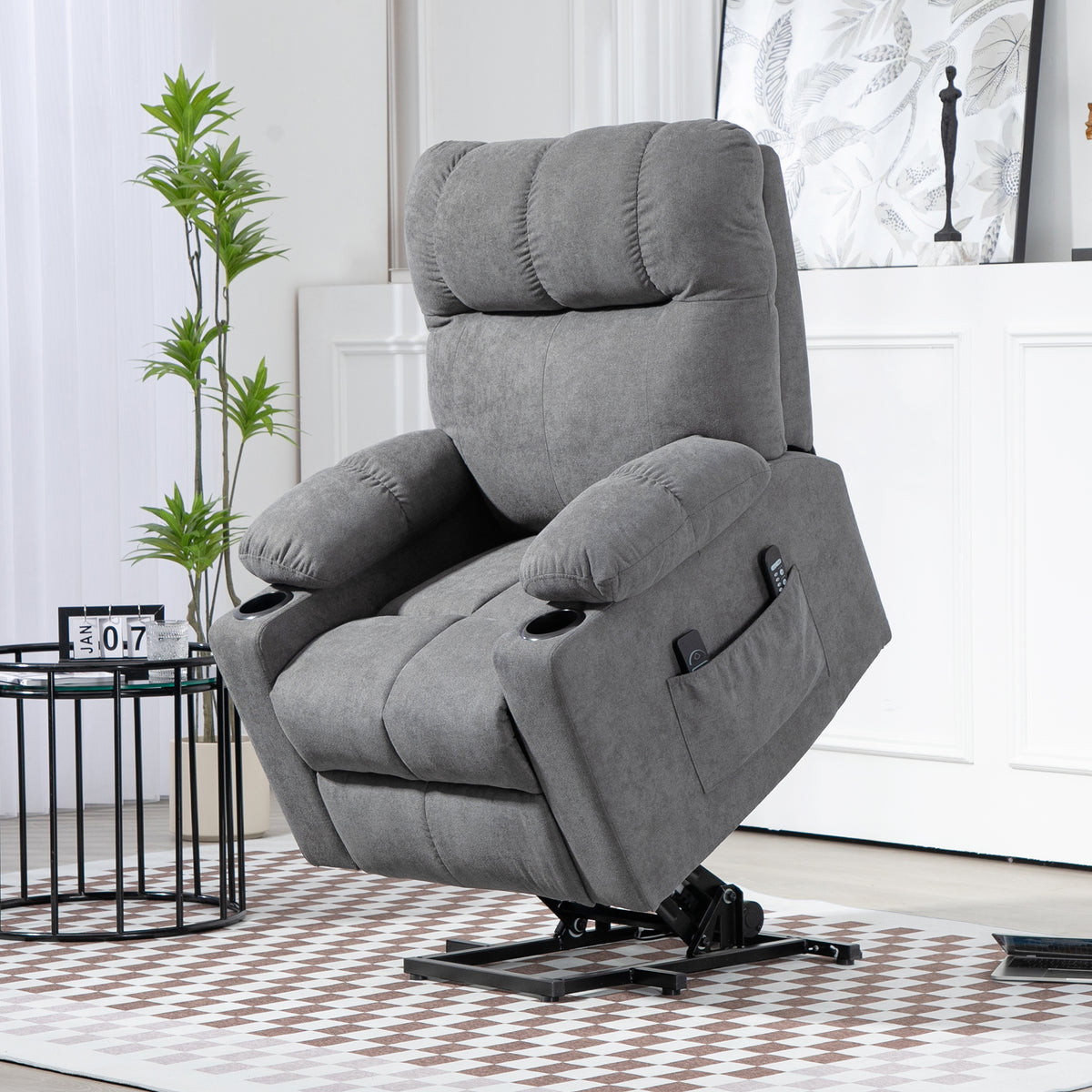 Sta-op stoel seniorenfauteuil, ligfunctie, incl. afstandsbediening, 144 cm x 91 cm x 88 cm, grijs (2)