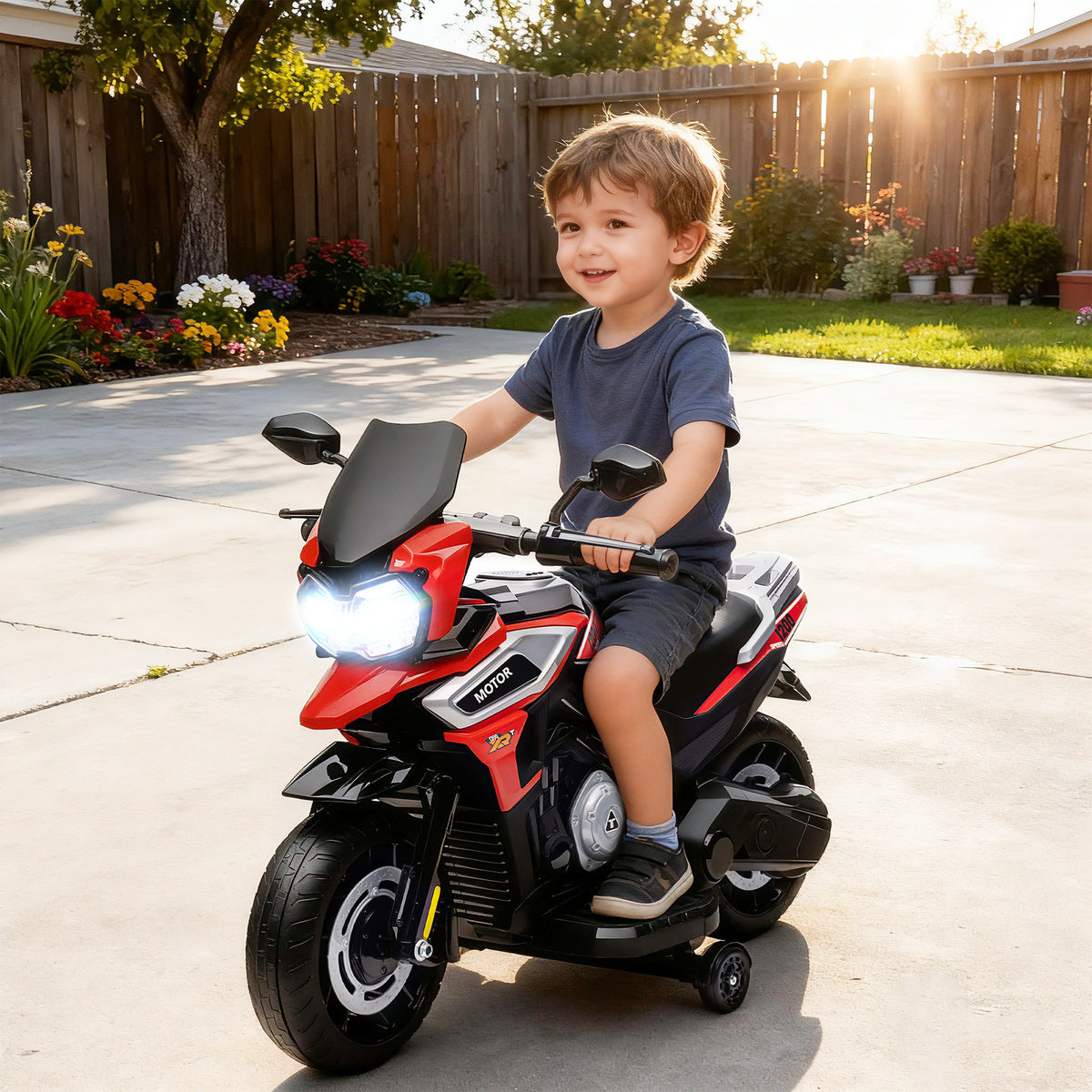Elektrische motorfiets voor kinderen van 18-36 maanden, zitvoertuig, zijwieltjes, lichten, muziek, kunststof (2)
