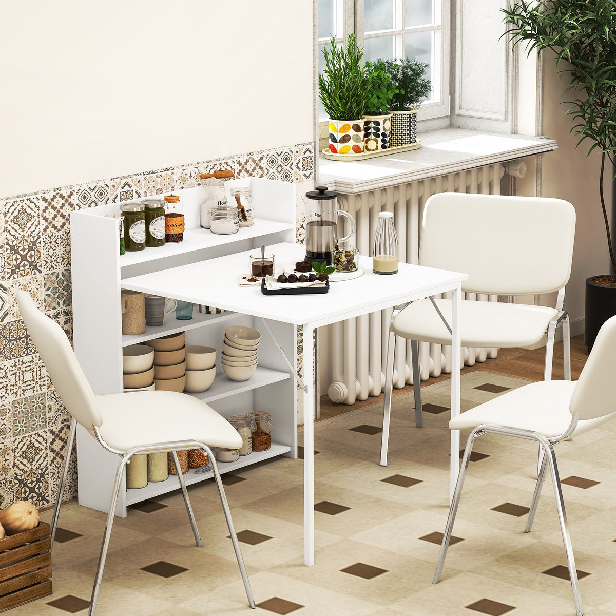 Inklapbare eettafel, geschikt voor kleine ruimtes, met 4 discrete planken, opvouwbare keukentafel (2)