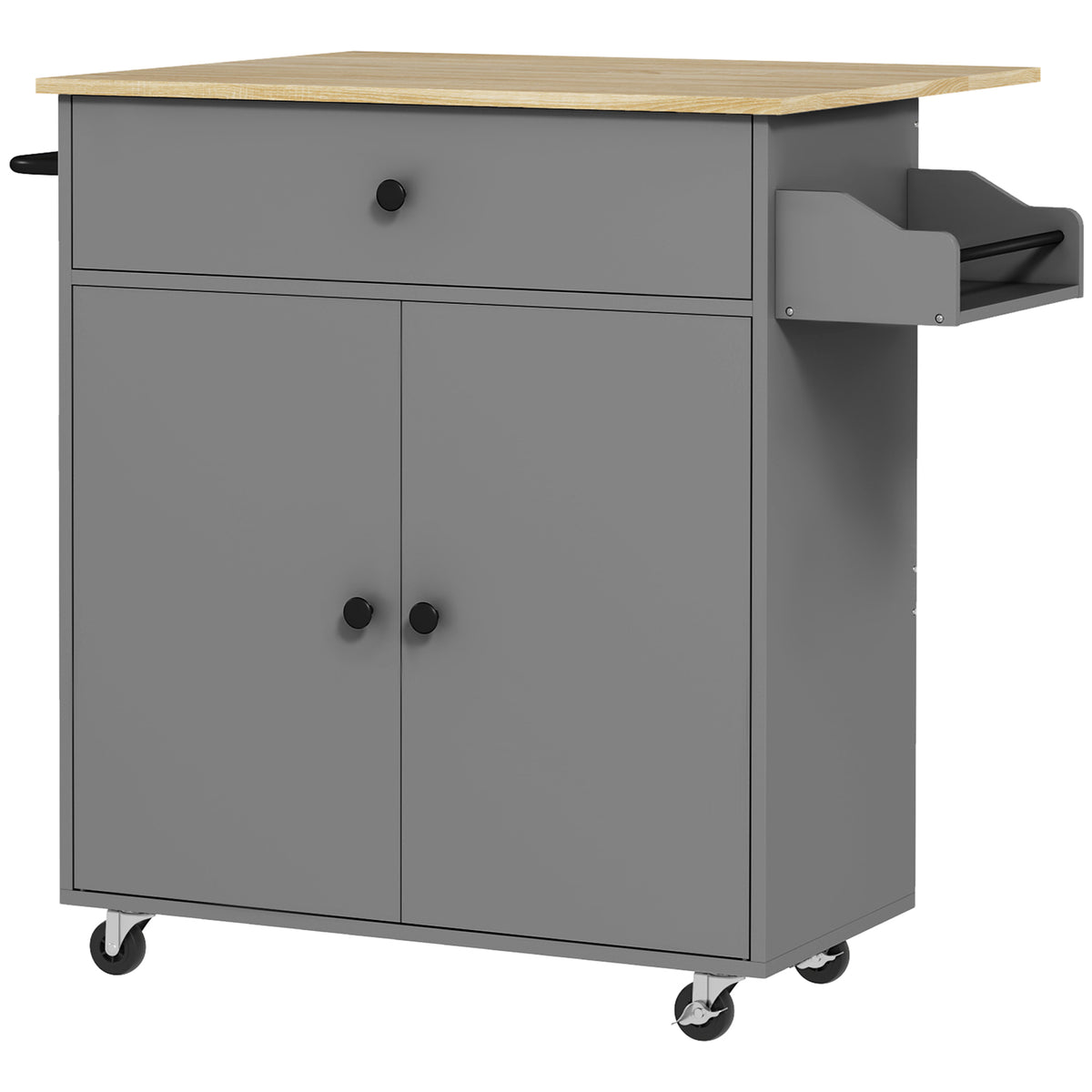 Keukenwagen met lade, kastvak, handdoekstang, 106 x 42 x 87 cm, grijs/eiken