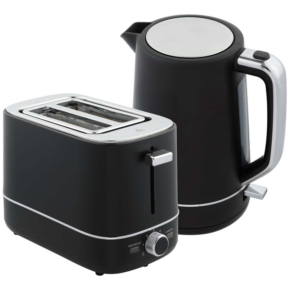Set van 1,7 l waterkoker en broodrooster met 6 bruiningsstanden, zwart/staal