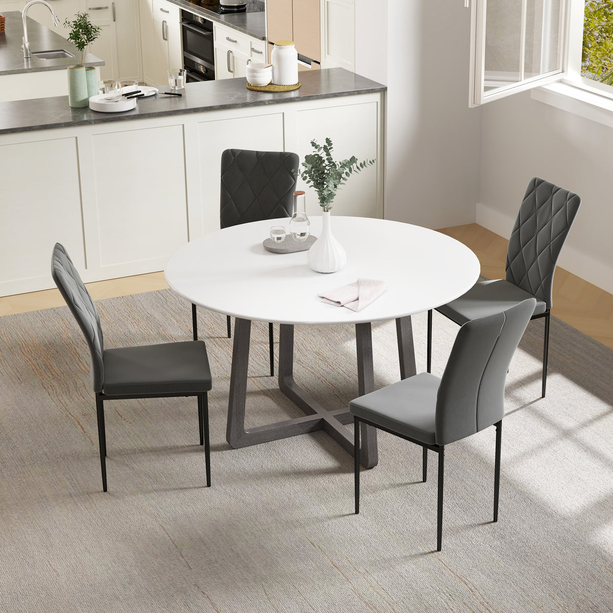 4-delige set eetkamerstoelen met fluweel-look, moderne gestoffeerde stoelen met metalen poten, voor eetkamer (2)