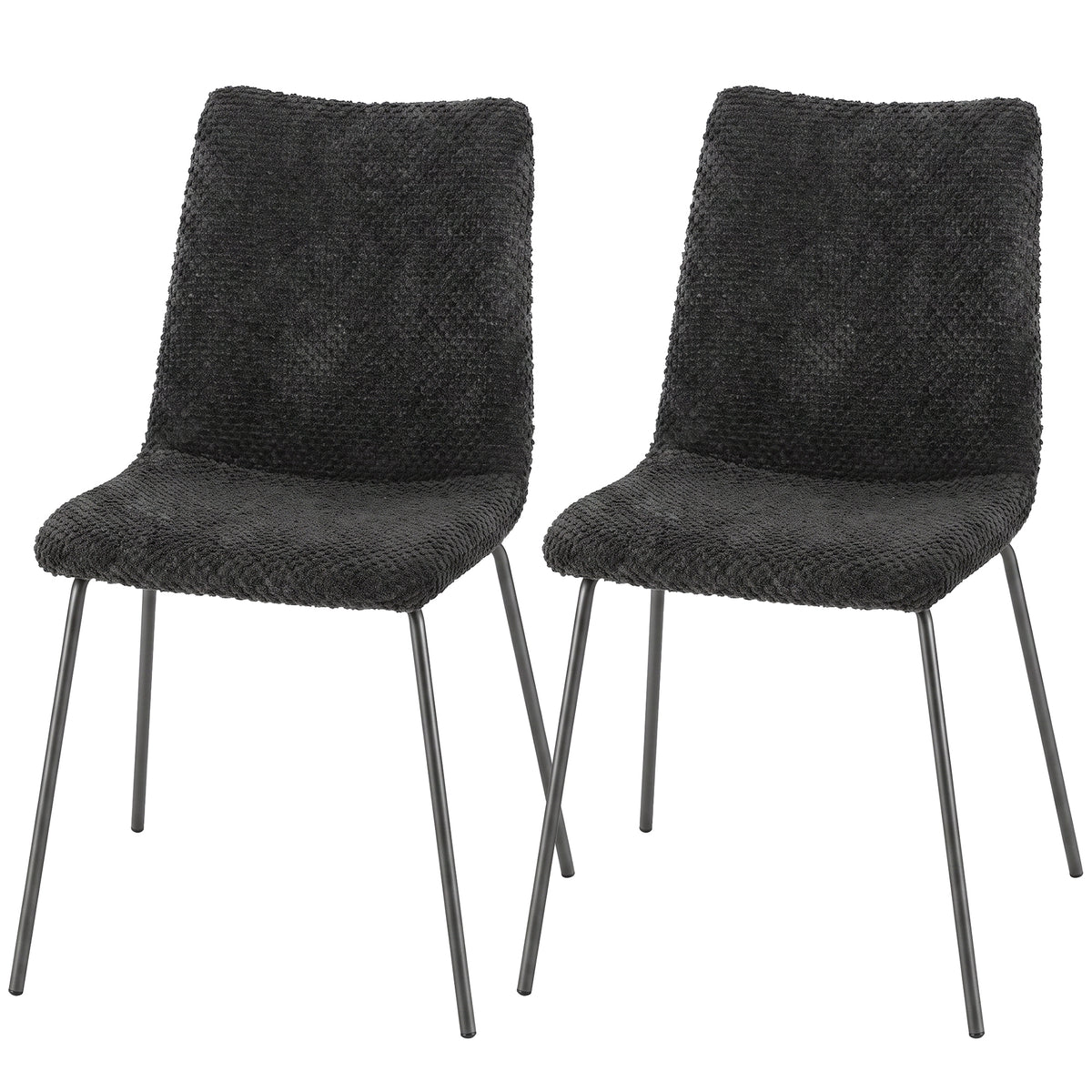 Eetkamerstoelen set van 2, keukenstoelen met fluwelen bekleding en metalen poten, donkergrijs