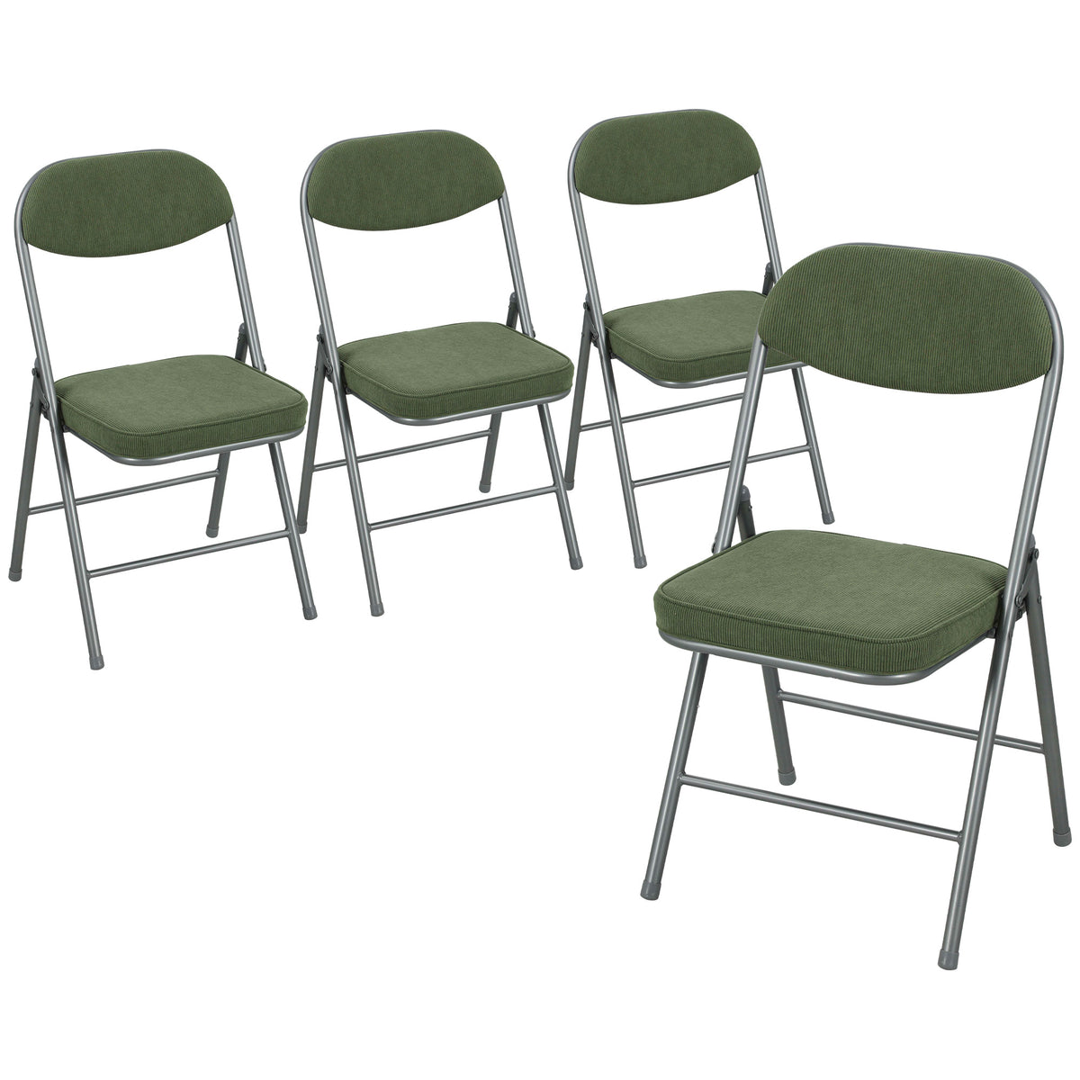 4-delige set gestoffeerde klapstoelen, inklapbare stoelen met ribfluwelen bekleding, rugleuning, metalen frame