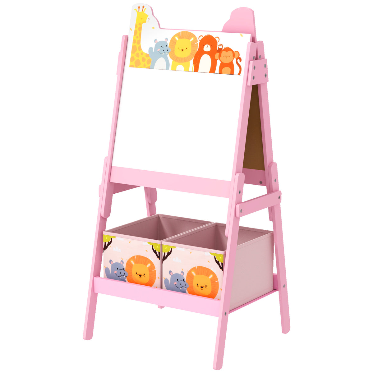 2-in-1 kinderschildersezel met whiteboard, krijtbord, opbergdozen, voor kinderen van 3-8 jaar, roze