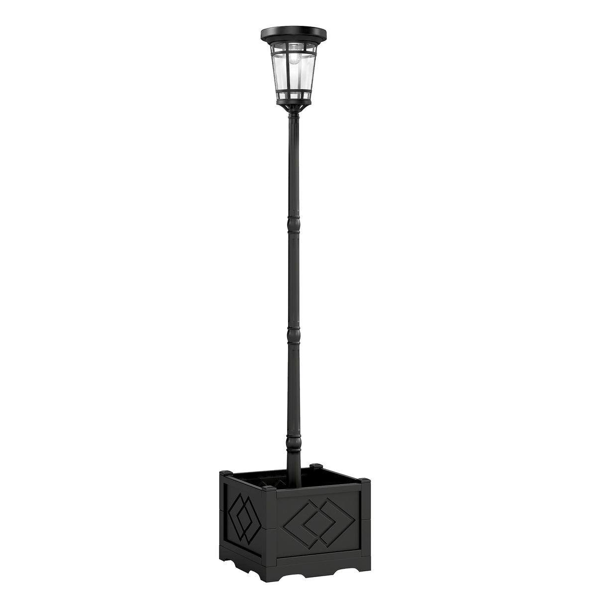 Solar lantaarn vloerlamp met bloempot 195cm buiten tuinlantaarn met 2 helderheidsstanden lichtregeling