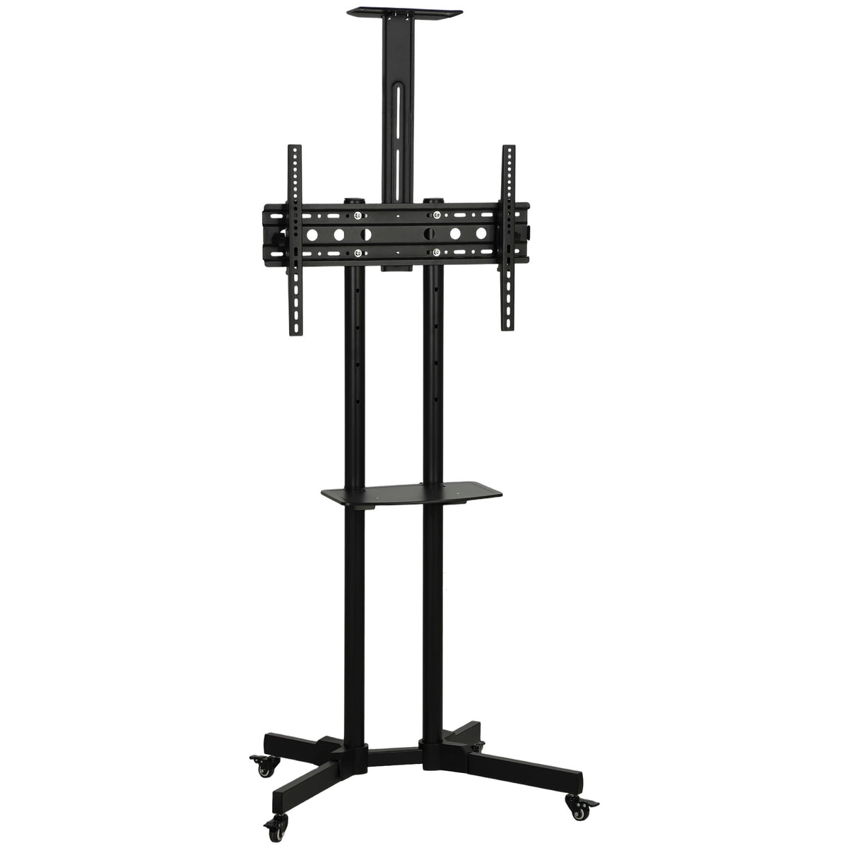 Mobiele tv-standaard op wielen voor 32-75 inch, verrijdbaar tv-meubel kantelbaar, in hoogte verstelbaar, met
