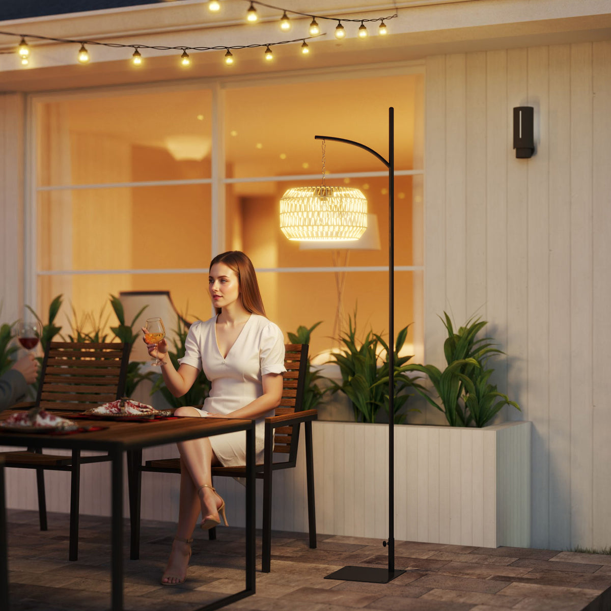 Solar-vloerlamp rotan, solarlampen met lichtsensor, automatische solarlamp in boho-stijl, IP44, zwart + geel (2)