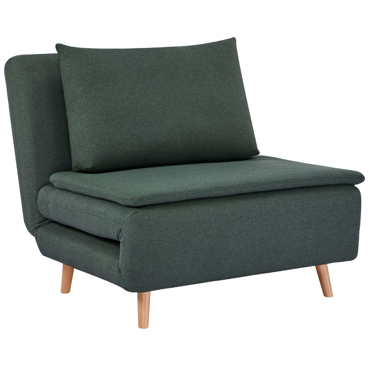 3-in-1 slaapfauteuil met bedfunctie, ligstoel, verstelbare rugleuning, poten van beukenhout, kussen, donkergroen