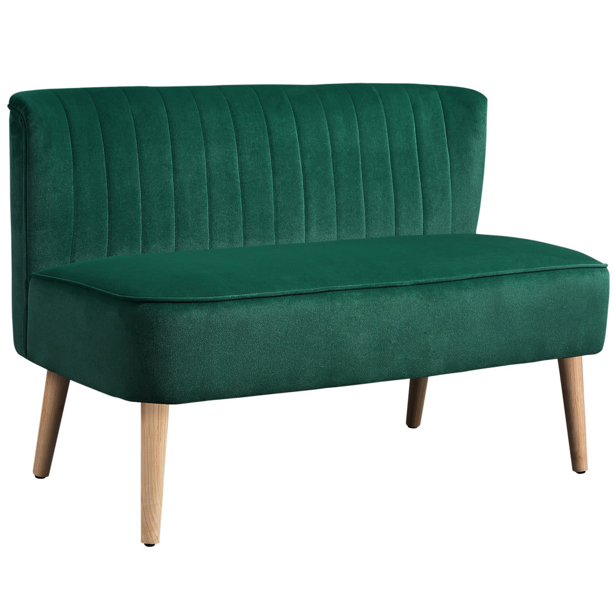 Retro-design 2-zitsbank, houten poten, 117 cm x 56,5 cm x 77 cm, donkergroen