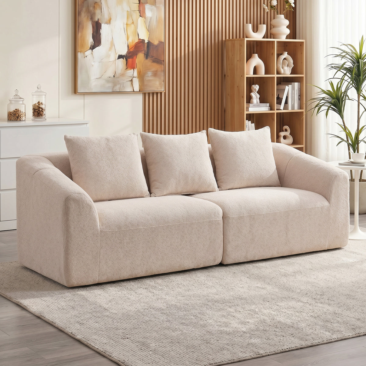 3-zitsbank, chenille cloud bank zonder frame, dikke binnenvering-stoffering, extra brede zitting, 3 kussens (2)