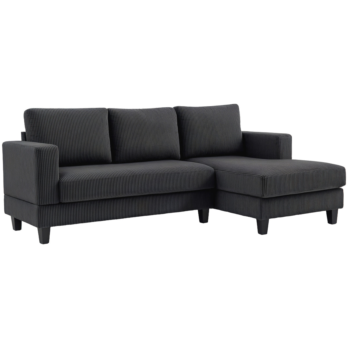 Hoekbank, L-vormige 3-zitsbank met chaise longue, houten constructie, 8 poten, corduroy, schuimvulling, grijs