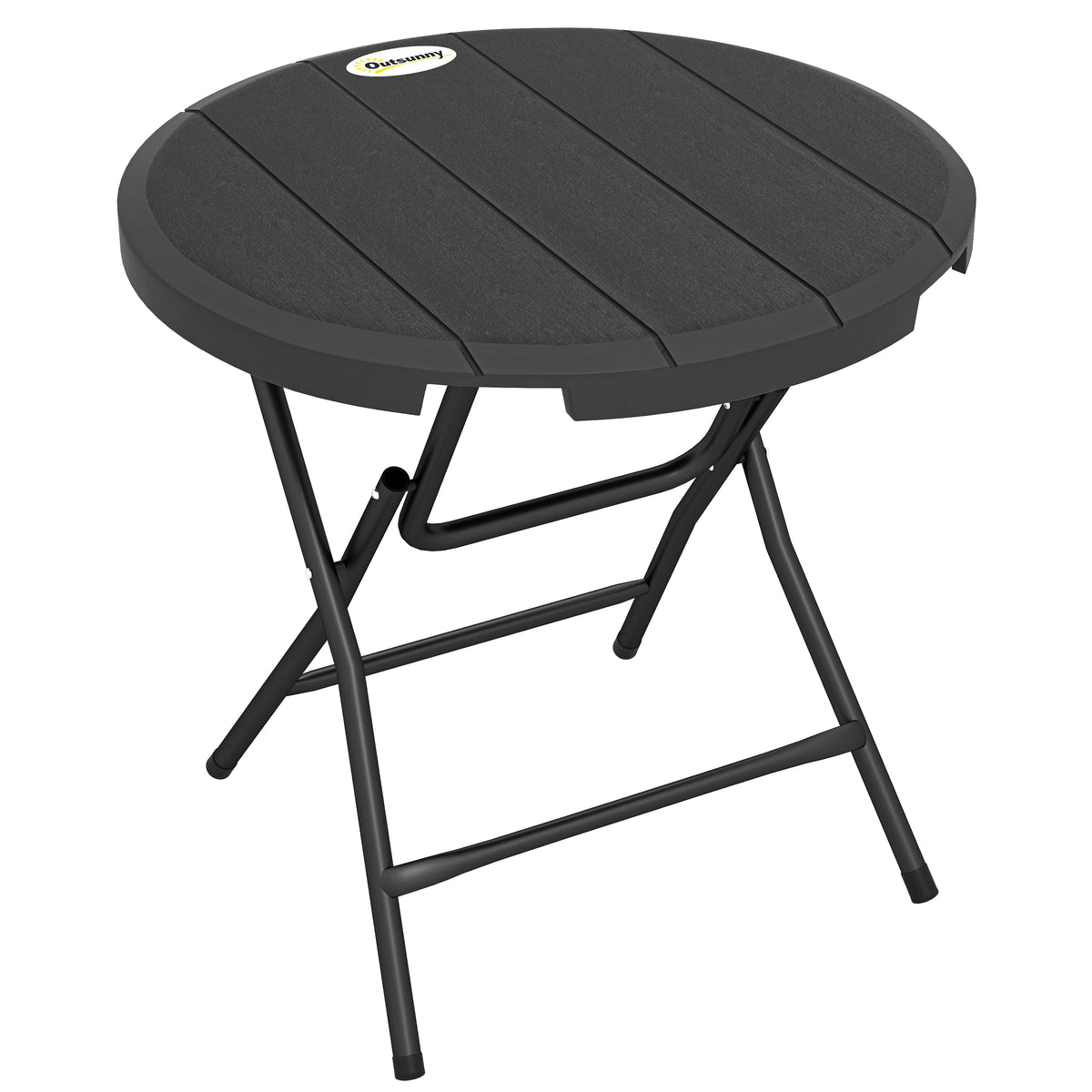 Tuintafel, rond, inklapbaar, voor 4 personen, houtlook, staal+kunststof, donkergrijs, 80 x 80 x 73 cm