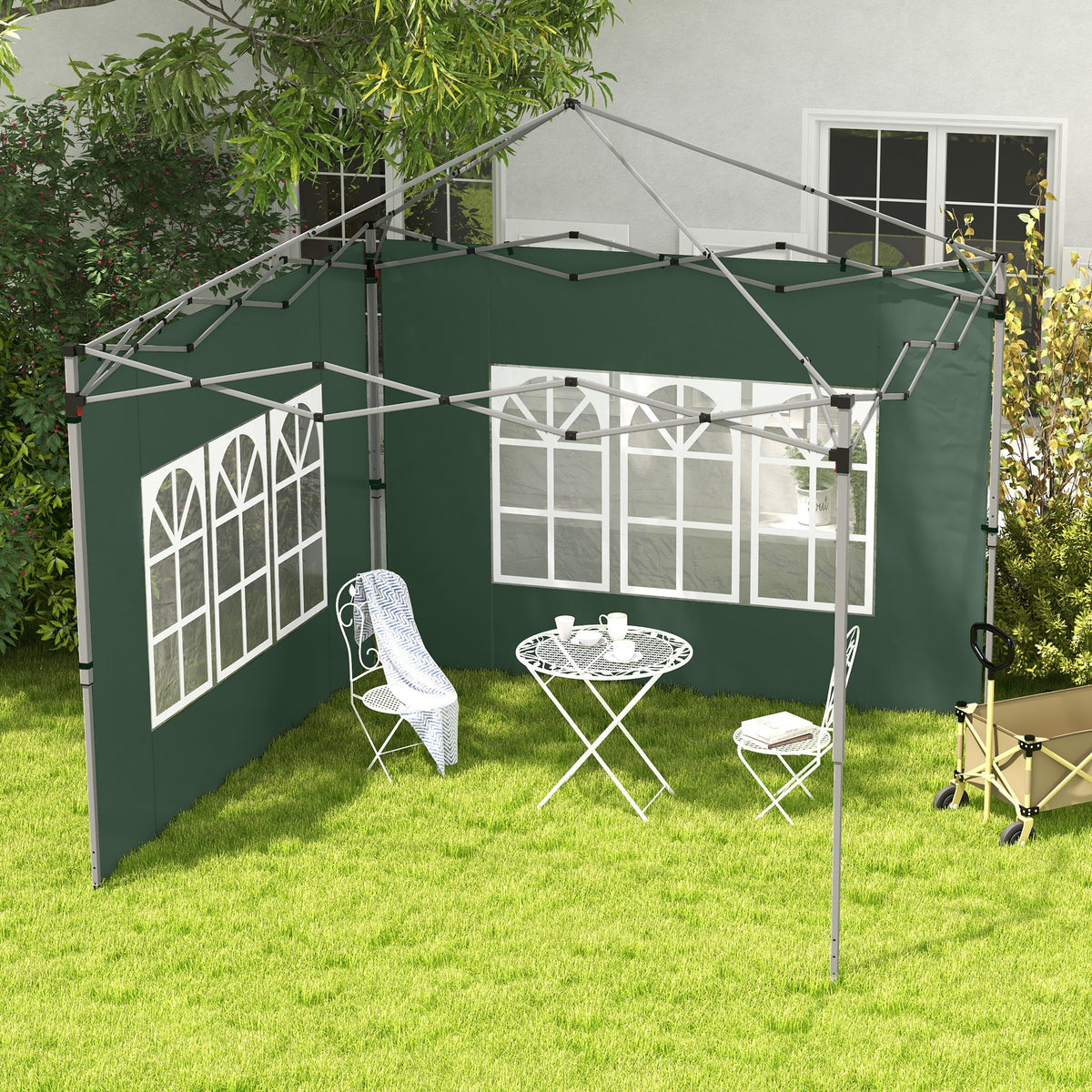 2-delige set zijwanden voor paviljoen 3x3/3x4 m, zijwand met venster, waterdicht groen (2)
